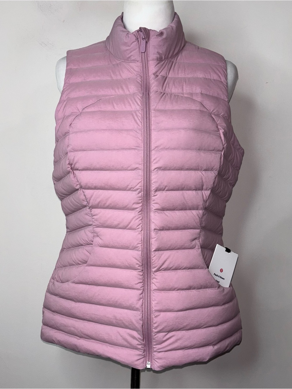 Lululemon Down Fill Puffer Vest Full Zip Pink Pack It Women's Size 10